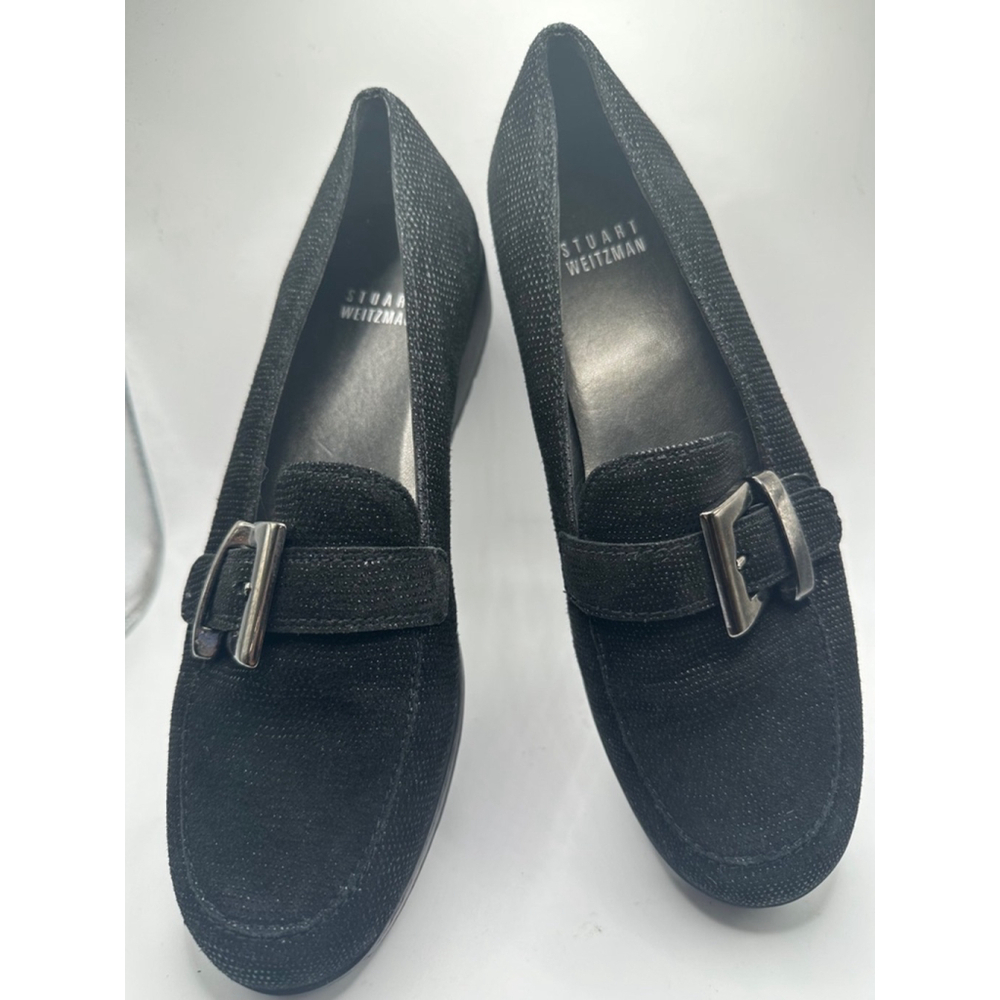 Stuart Weitzman Black micro beaded buckle loafers hSize 6.5 - Picture 8 of 11